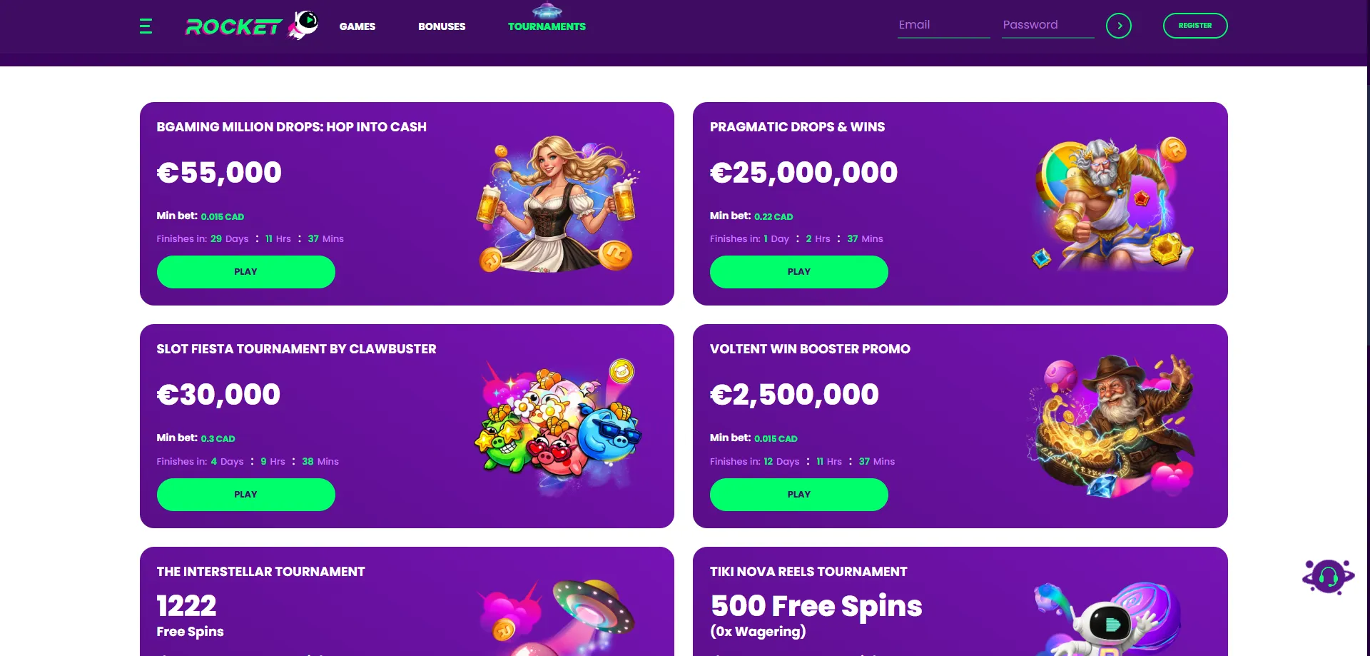 Casino Rocket welcome bonus — 250% up to €3000 plus 350 free spins