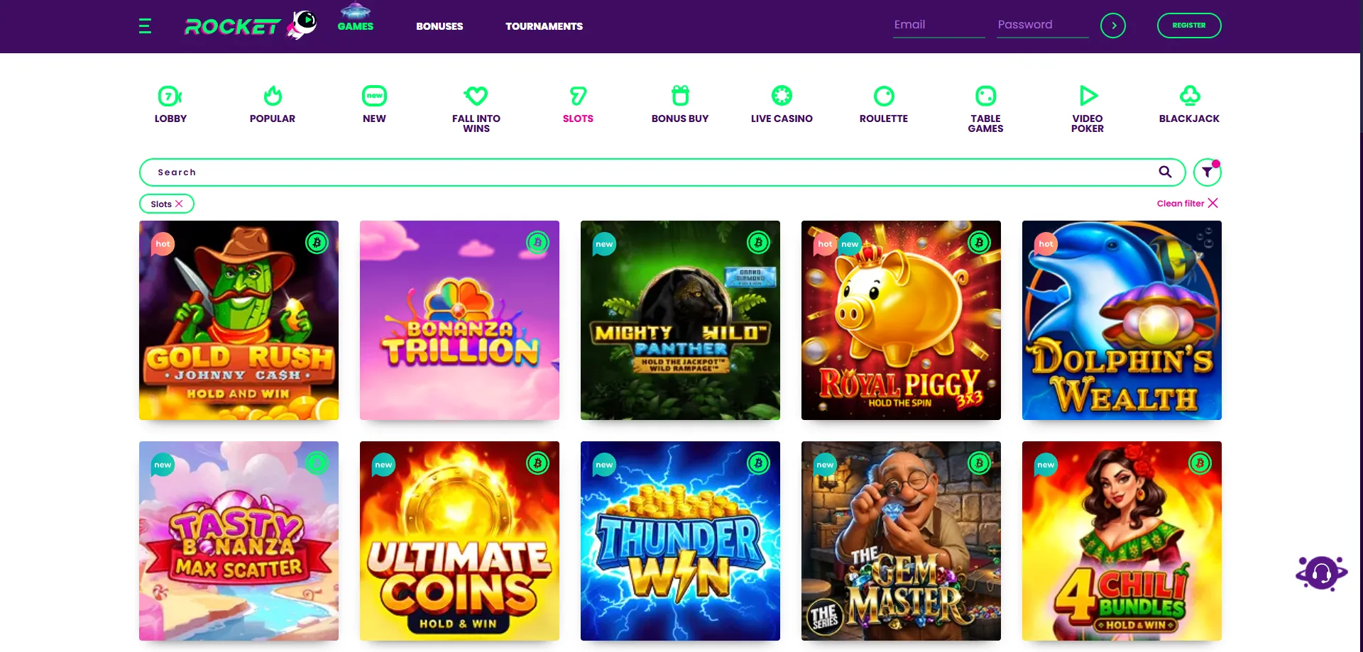 Browse 3000+ pokies and table games on Casino Rocket mobile