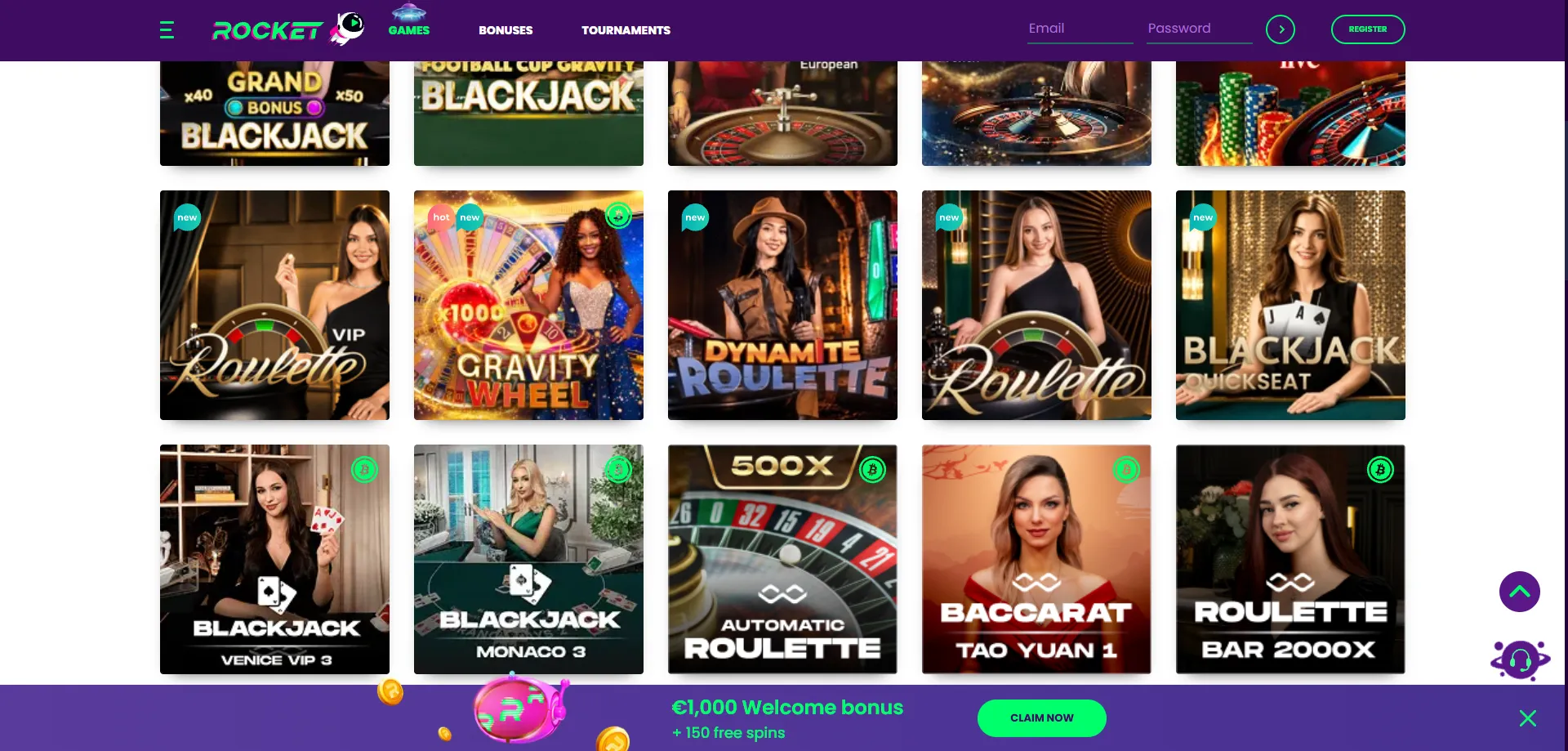 Casino Rocket live dealer tables — roulette, blackjack and baccarat in HD