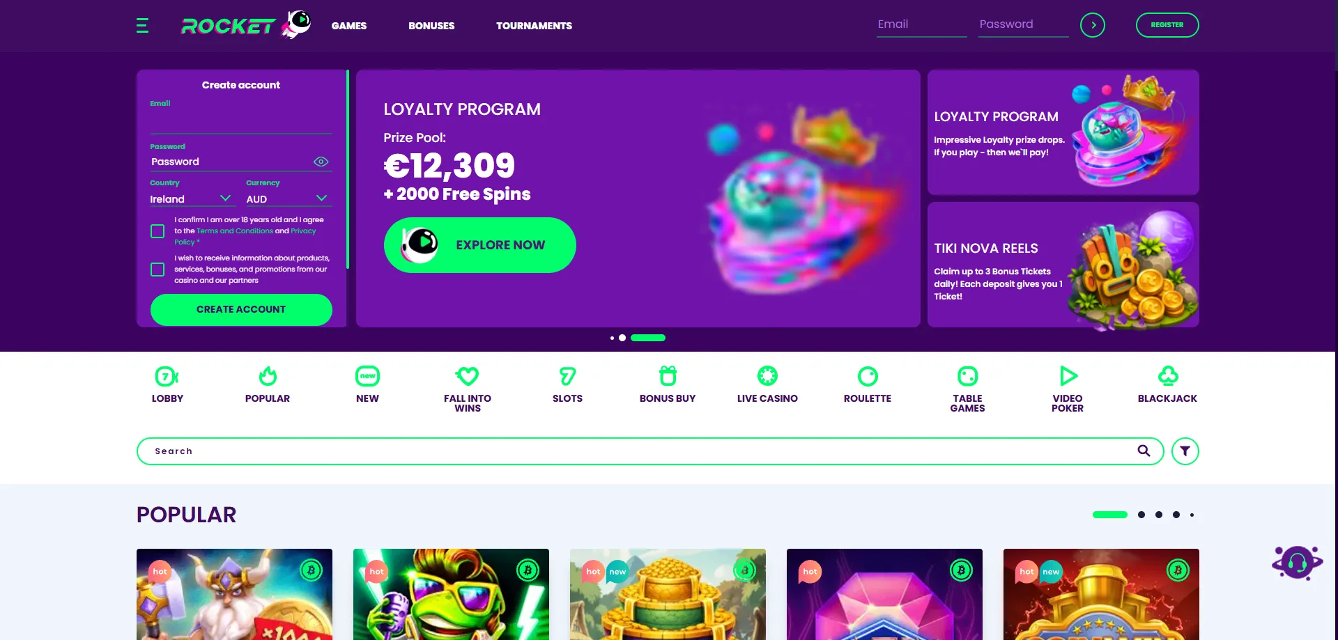 Casino Rocket online casino overview — space-themed gaming platform 2026