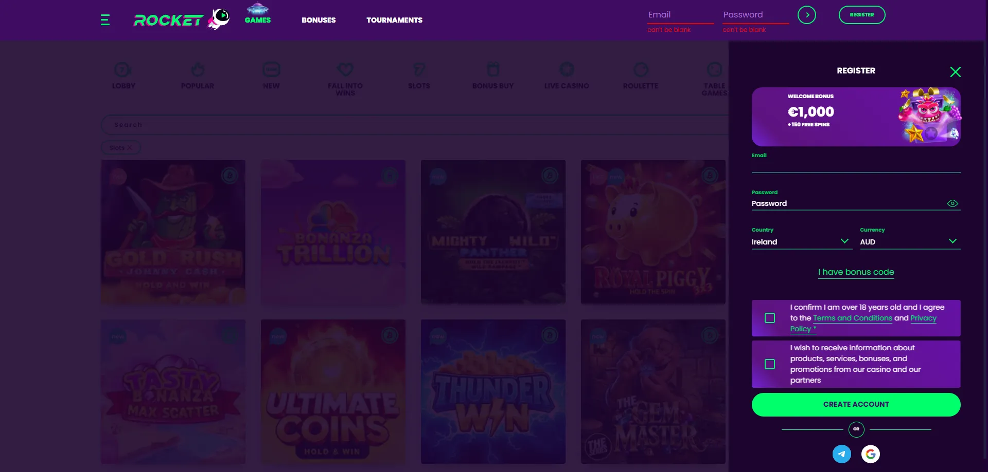 Casino Rocket registration process — create account in minutes