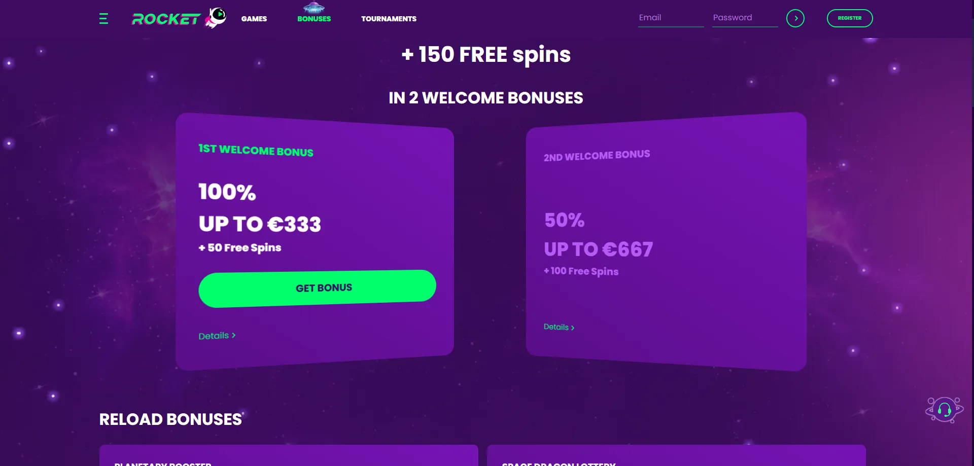 Casino Rocket welcome bonus and free spins offer for Australian players